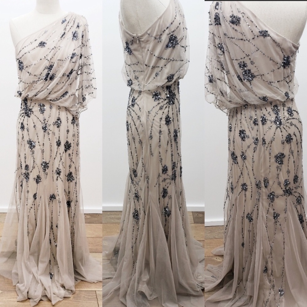 Adrianna Papell nude long dress one shoulder - Picture 8 of 8